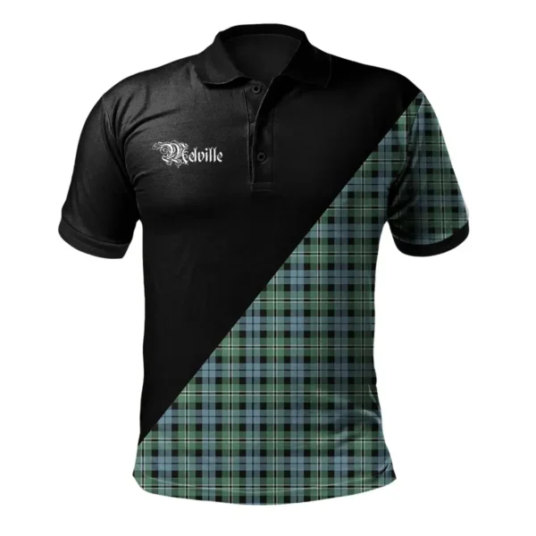 Scottish Melville Clan Crest Tartan Polo Shirt, Long Polo, Zipper Polo - Military Logo