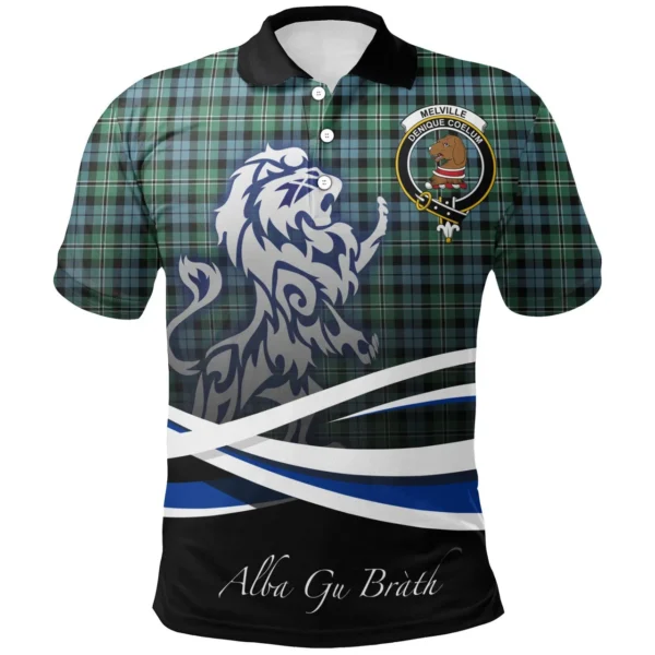 Scottish Melville Clan Crest Tartan Polo Shirt, Long Polo, Zipper Polo - Scotland Lion