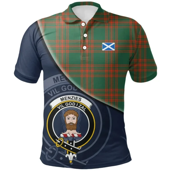 Scottish Menzies Green Ancient Clan Crest Tartan Polo Shirt, Long Polo, Zipper Polo - Bend Style