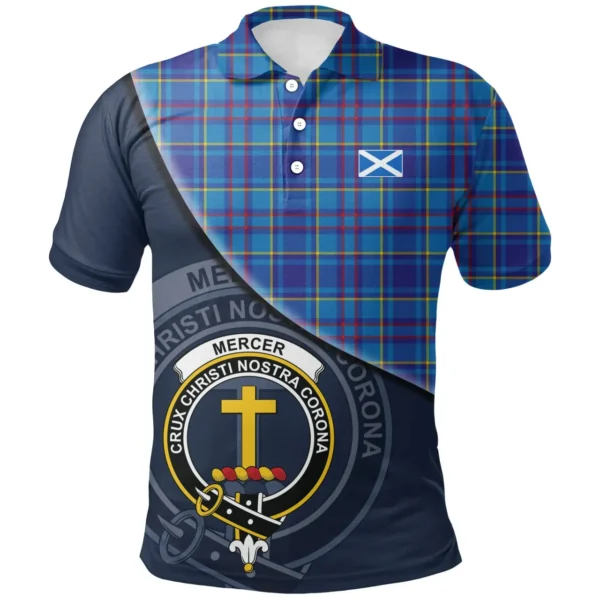 Scottish Mercer Modern Clan Crest Tartan Polo Shirt, Long Polo, Zipper Polo - Bend Style