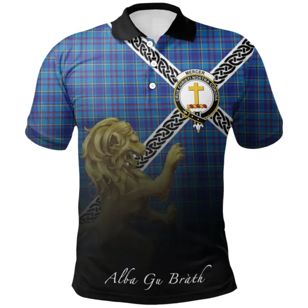 Scottish Mercer Modern Clan Crest Tartan Polo Shirt, Long Polo, Zipper Polo - Celtic with Scotland Lion