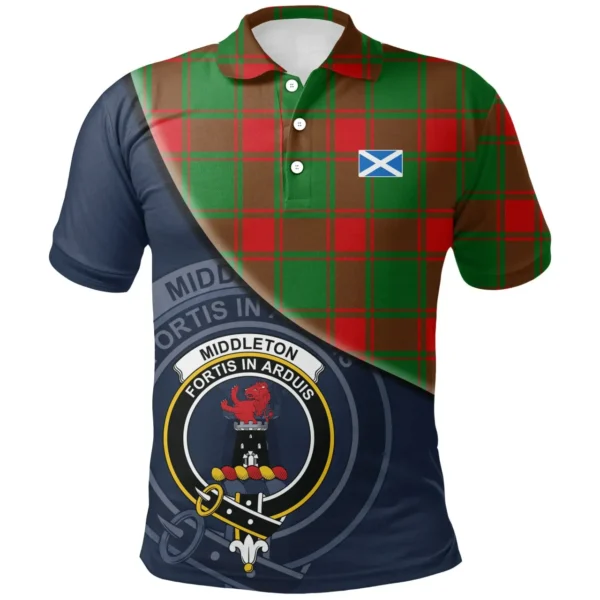 Scottish Middleton Modern Clan Crest Tartan Polo Shirt, Long Polo, Zipper Polo - Bend Style