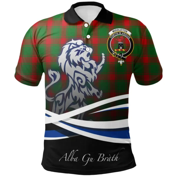 Scottish Middleton Modern Clan Crest Tartan Polo Shirt, Long Polo, Zipper Polo - Scotland Lion