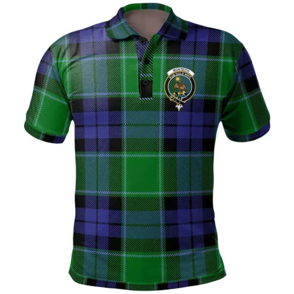 Scottish Monteith Clan Crest Tartan Polo Shirt, Long Polo, Zipper Polo