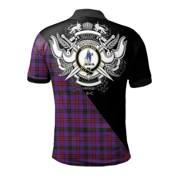 Scottish Montgomery Modern Clan Crest Tartan Polo Shirt, Long Polo, Zipper Polo - Military Logo