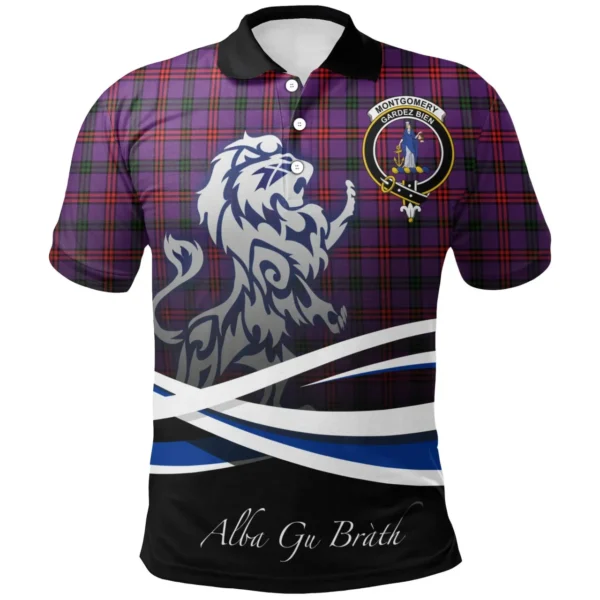 Scottish Montgomery Modern Clan Crest Tartan Polo Shirt, Long Polo, Zipper Polo - Scotland Lion