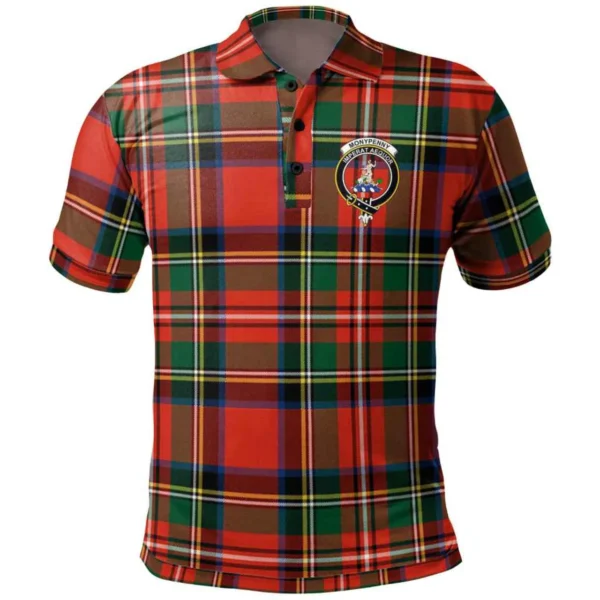 Scottish Monypenny Clan Crest Tartan Polo Shirt, Long Polo, Zipper Polo