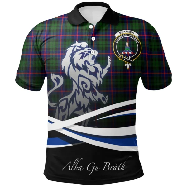 Scottish Morrison Modern Clan Crest Tartan Polo Shirt, Long Polo, Zipper Polo - Scotland Lion