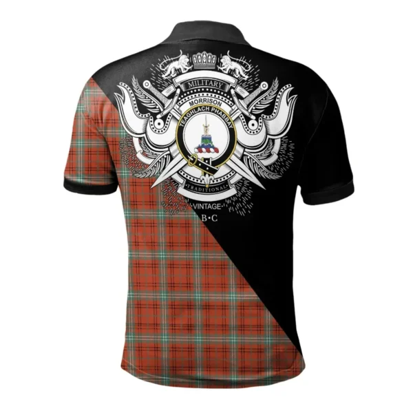 Scottish Morrison Red Ancient Clan Crest Tartan Polo Shirt, Long Polo, Zipper Polo - Military Logo