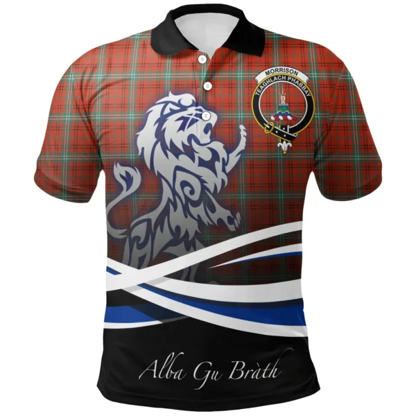Scottish Morrison Red Ancient Clan Crest Tartan Polo Shirt, Long Polo, Zipper Polo - Scotland Lion