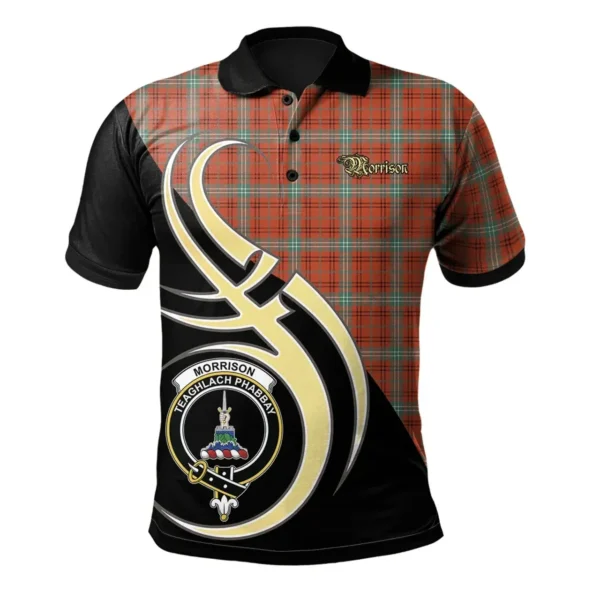 Scottish Morrison Red Ancient Clan Crest Tartan Polo Shirt, Long Polo, Zipper Polo Believe in Me